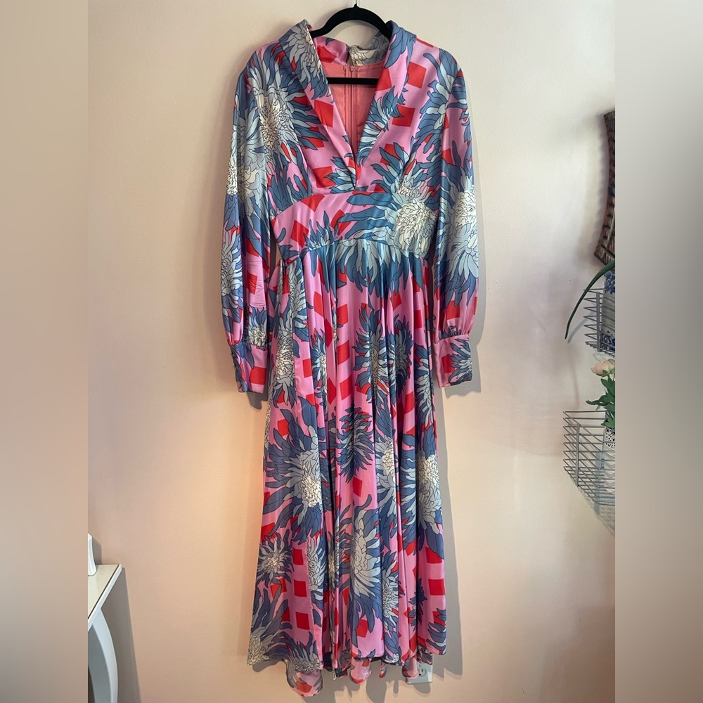 Outrageously Gorgeous Vintage Floral Print Maxi Dress Belted Gown, Size Medium - Picture 14 of 16